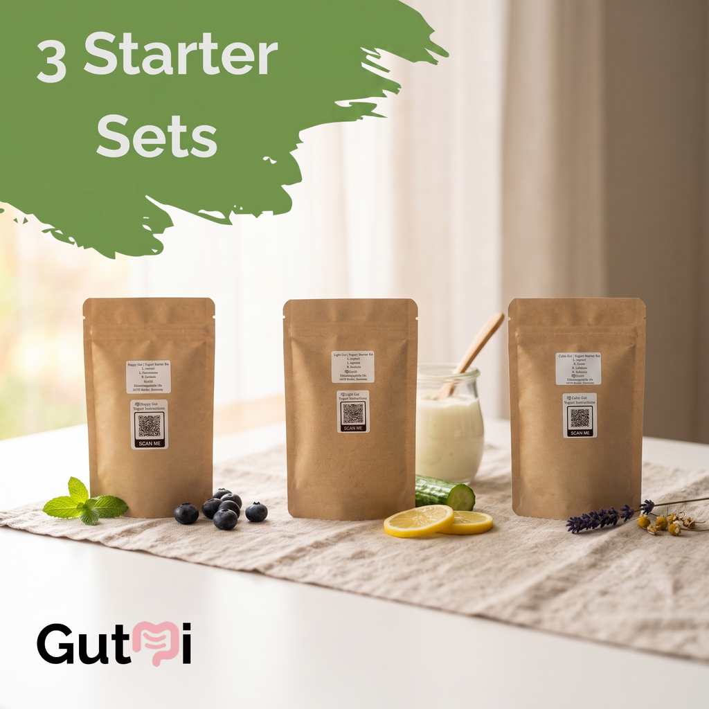 GutMi | L. reuteri + 6 chủng khác (tổng cộng 7) | Bao gồm tất cả các loài đã mất | 3 bộ khởi tạo sữa chua | Gói khởi tạo | Nuôi cấy khởi tạo | 9 men khởi tạo sữa chua